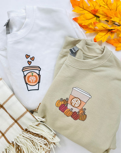 Monogrammed 'Pumpkin Coffee' Crewneck Sweatshirt