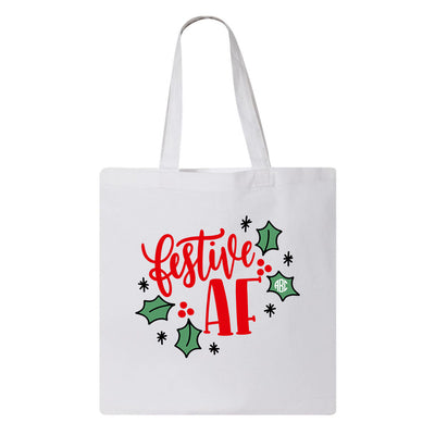 Festive AF Holiday Tote Bag with Monogram Personalized
