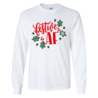 Monogrammed 'Festive AF' Basic Long Sleeve T-Shirt