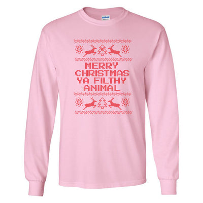 Monogrammed 'Merry Christmas Ya Filthy Animal' Basic Long Sleeve T-Shirt