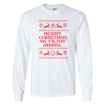 Monogrammed 'Merry Christmas Ya Filthy Animal' Basic Long Sleeve T-Shirt
