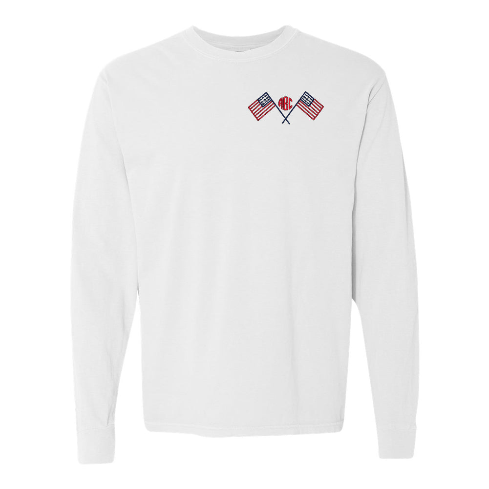 Monogrammed American Flag Comfort Colors Long Sleeve T-Shirt
