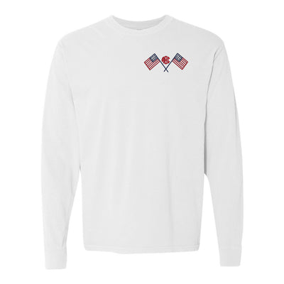 Monogrammed American Flag Comfort Colors Long Sleeve T-Shirt