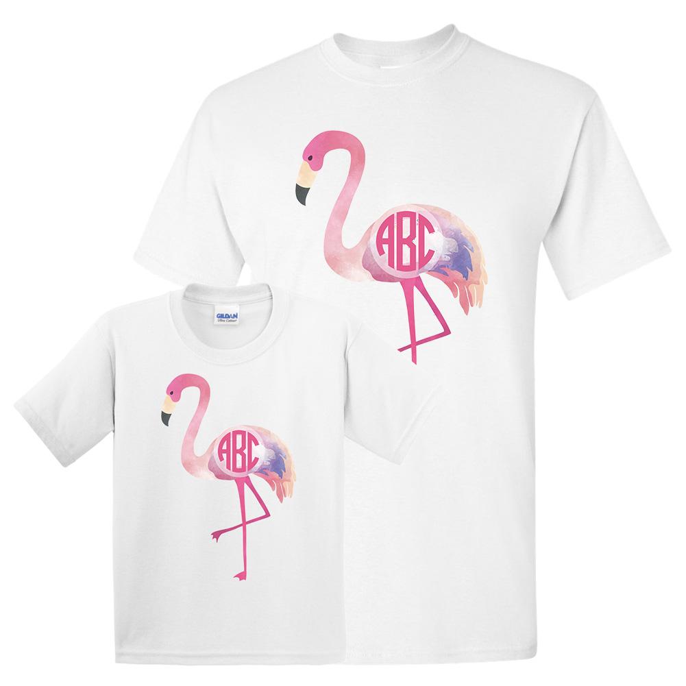 Monogrammed Mommy & Me Package Flamingo T-Shirts