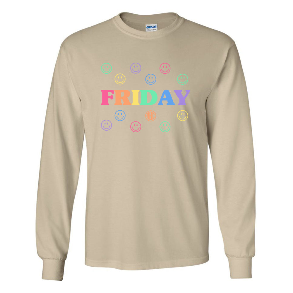 Monogrammed 'Smile, It's Friday' Basic Long Sleeve T-Shirt