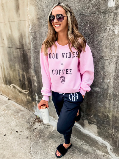 Monogrammed Good Vibes & Coffee Lounge Set Sweatshirt & Joggers Sweatpants