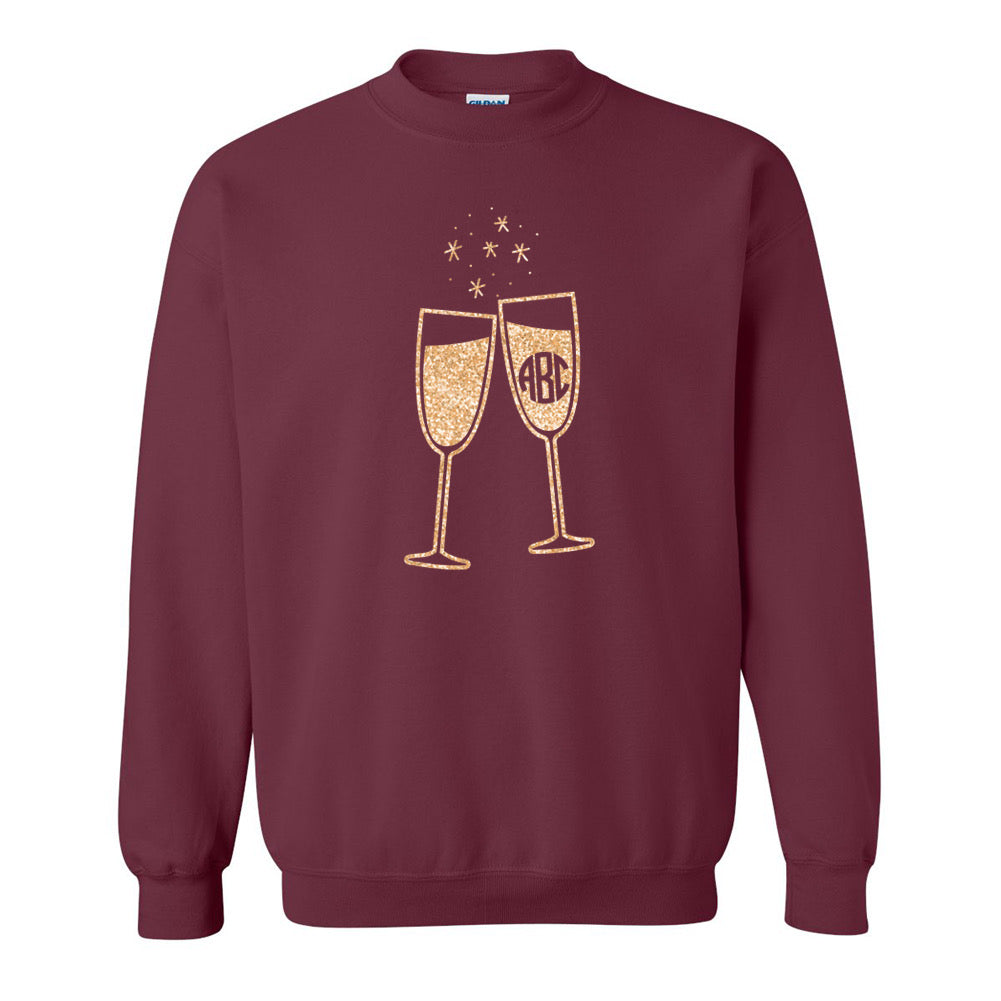 Monogrammed Glitter 'Champagne Glasses' Crewneck Sweatshirt