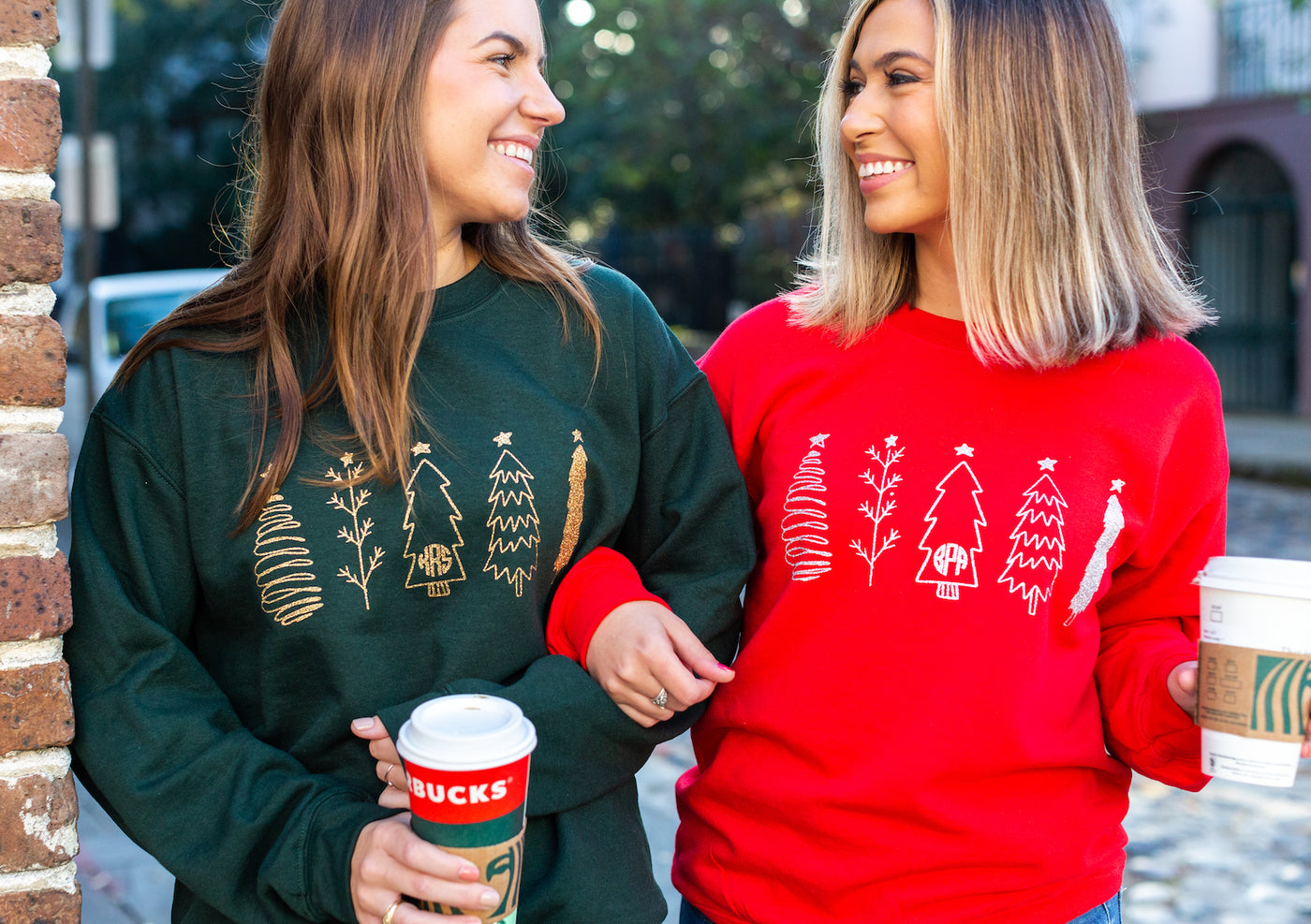 Forest Green and Red Christmas Glitter Sweatshirts