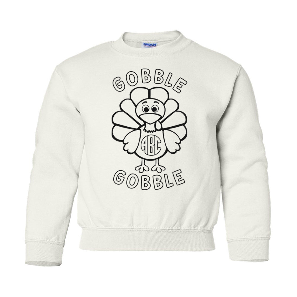 Kids Monogrammed Coloring 'Gobble Gobble' Crewneck Sweatshirt