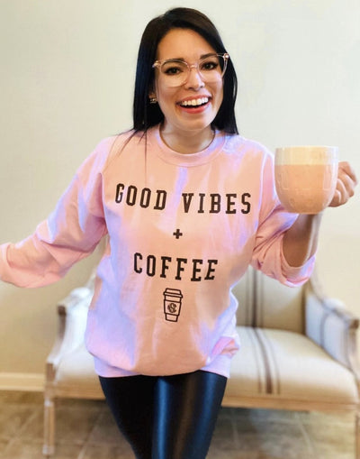 Monogrammed 'Good Vibes + Coffee' Crewneck Sweatshirt