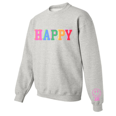 Initialed Colorful Block 'Happy' Crewneck Sweatshirt