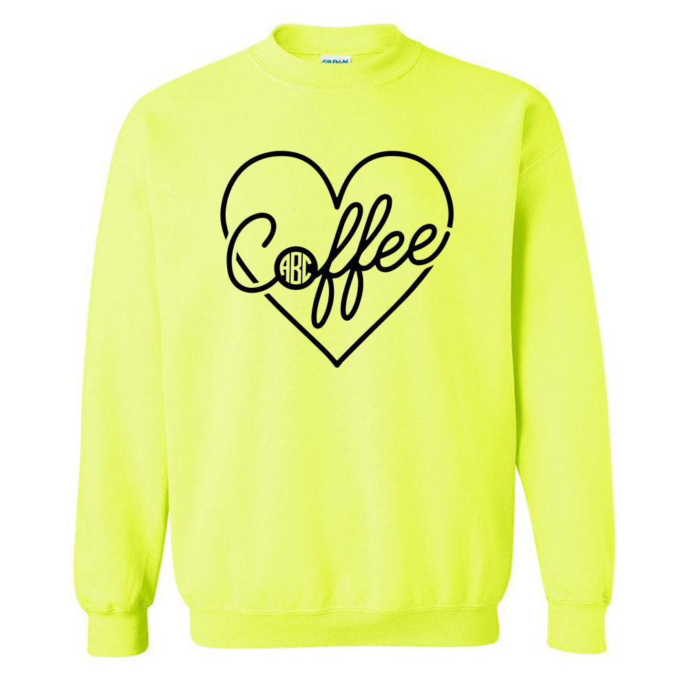 Monogrammed 'Coffee Heart' Neon Crewneck Sweatshirt
