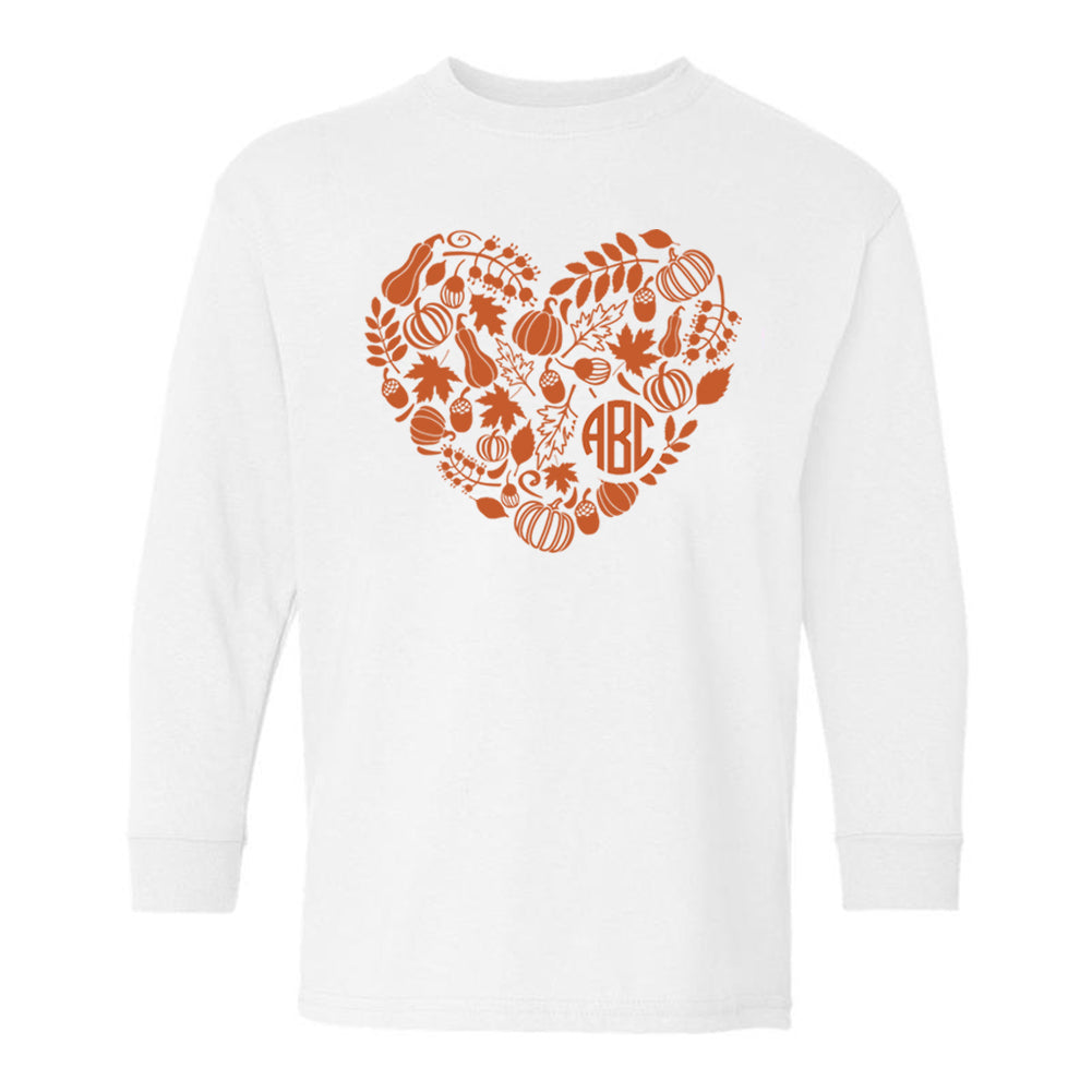 Kids Monogrammed 'Autumn Heart' Long Sleeve T-Shirt