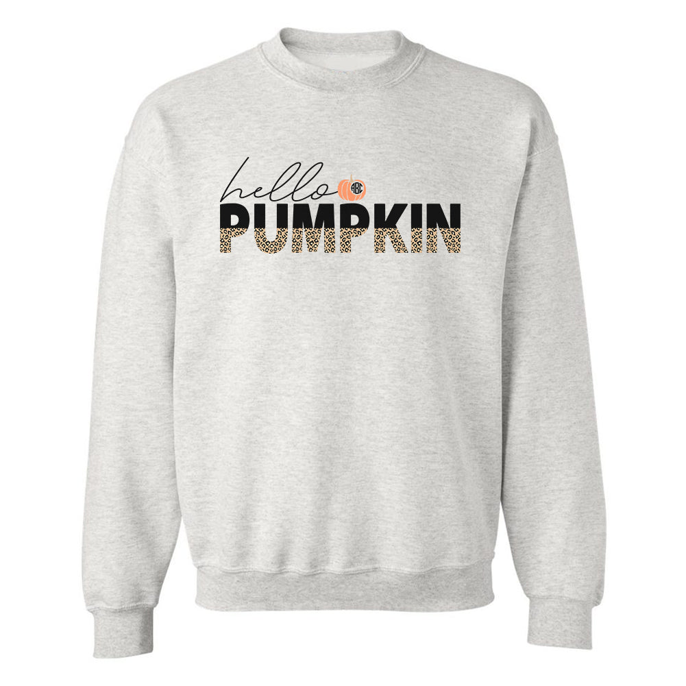 Monogrammed 'Hello Pumpkin' Leopard Crewneck Sweatshirt