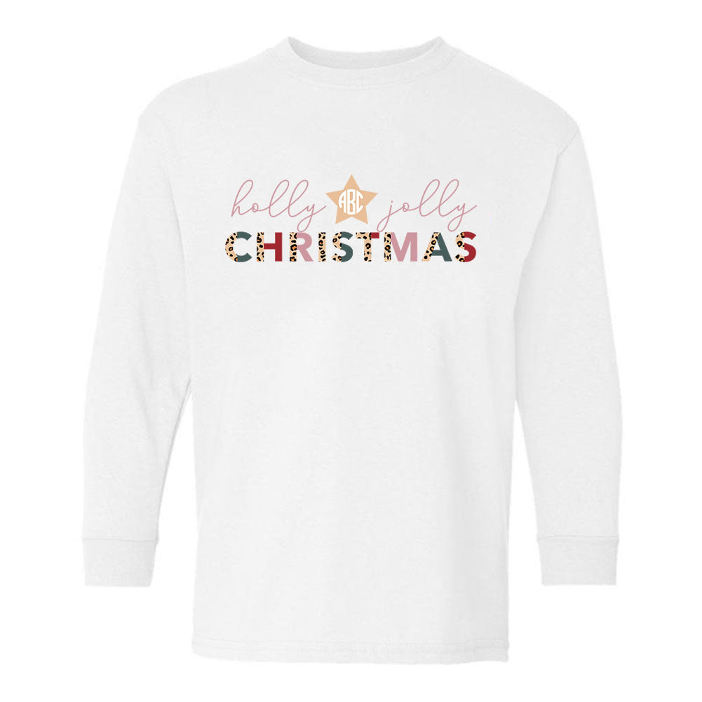 Kids Monogrammed 'Holly Jolly Christmas' Long Sleeve T-Shirt