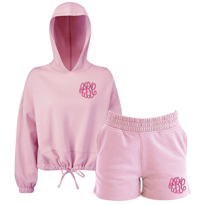 Monogrammed Light Colored Hoodie & Shorts Set