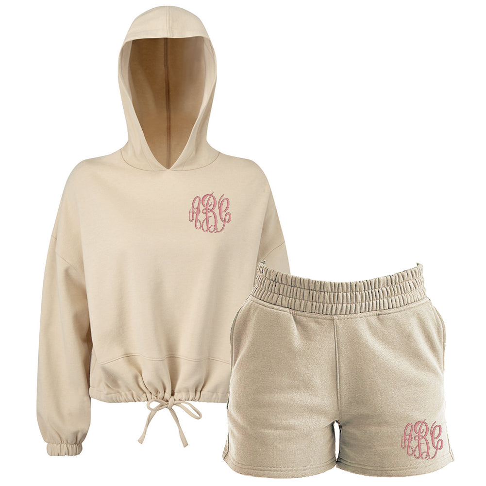 Monogrammed Light Colored Hoodie & Shorts Set