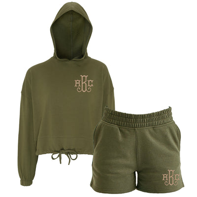 Monogrammed Dark Colored Hoodie & Shorts Set