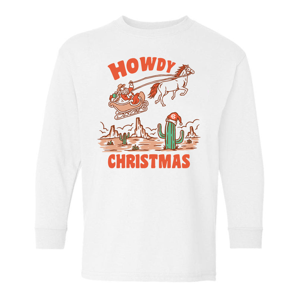 Kids Monogrammed 'Howdy Christmas' Long Sleeve T-Shirt