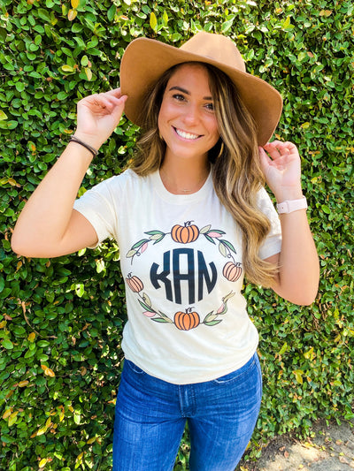 Monogrammed 'Pumpkin Wreath' Premium T-Shirt
