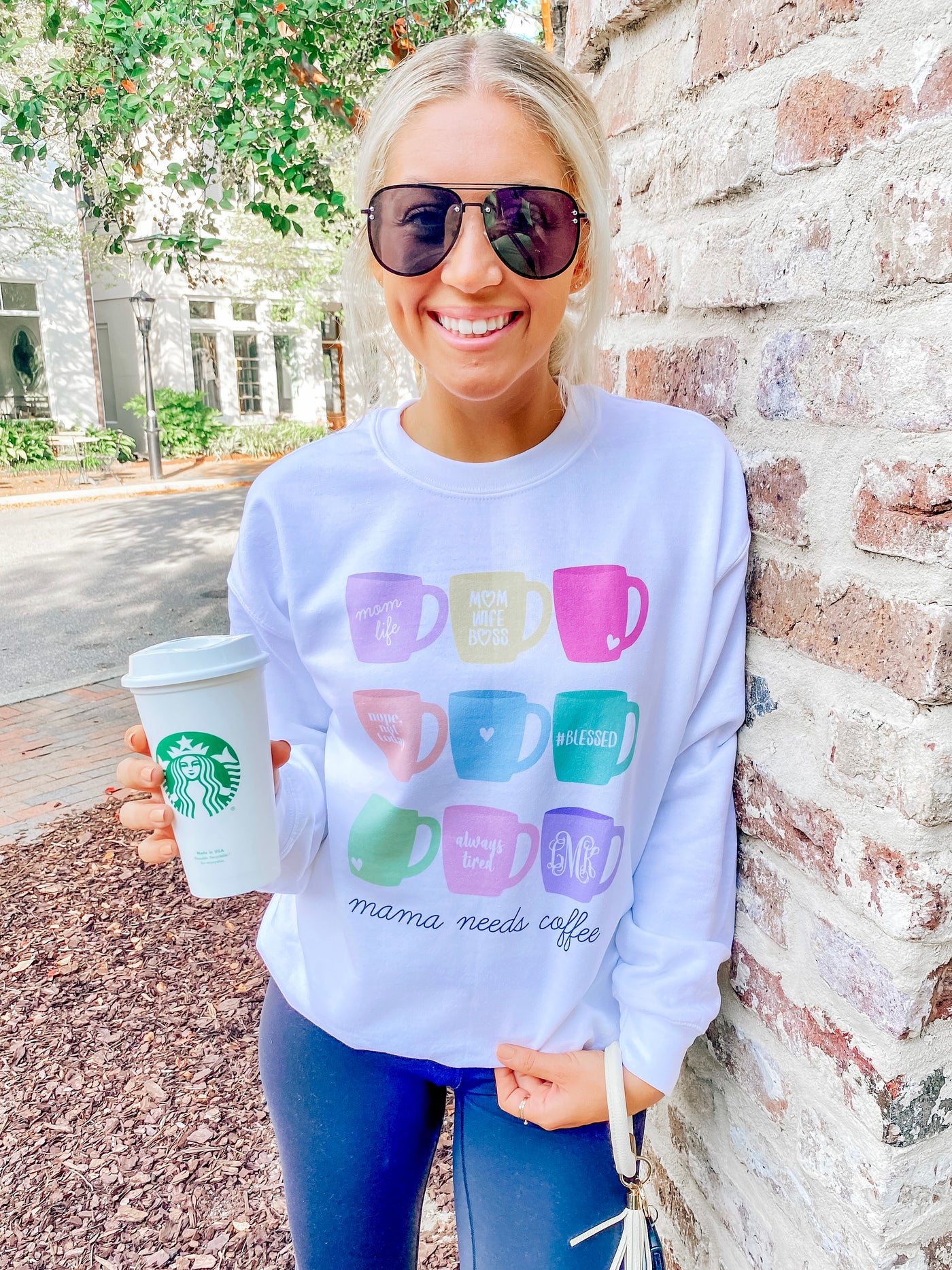 Monogrammed 'Mama Needs Coffee' Crewneck Sweatshirt