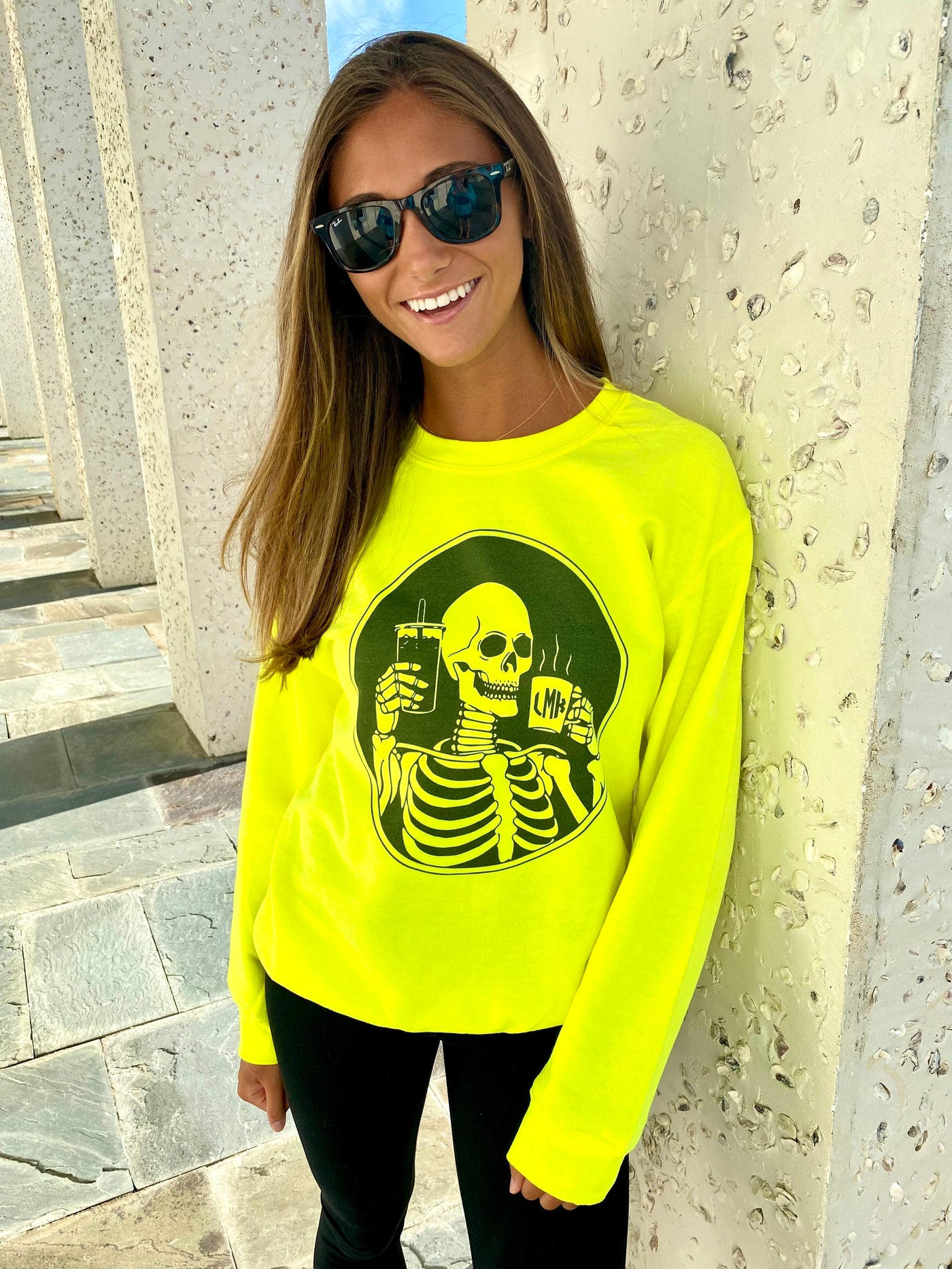 Monogrammed 'Skeleton Coffee' Neon Crewneck Sweatshirt