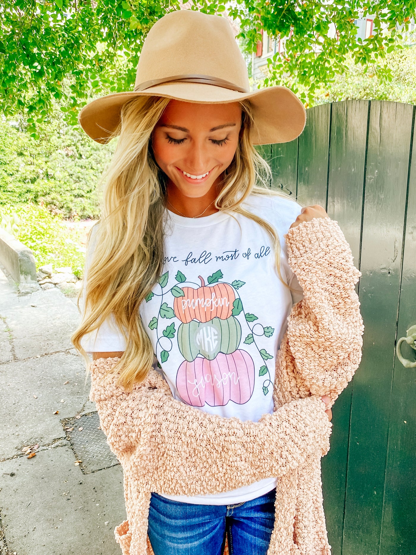 Monogrammed I Love Fall Most Of All Tee