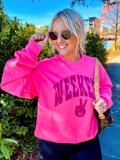 Monogrammed 'Weekend' Neon Crewneck Sweatshirt