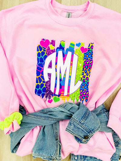 Monogrammed 'Lisa Frank Style' Big Print Crewneck Sweatshirt