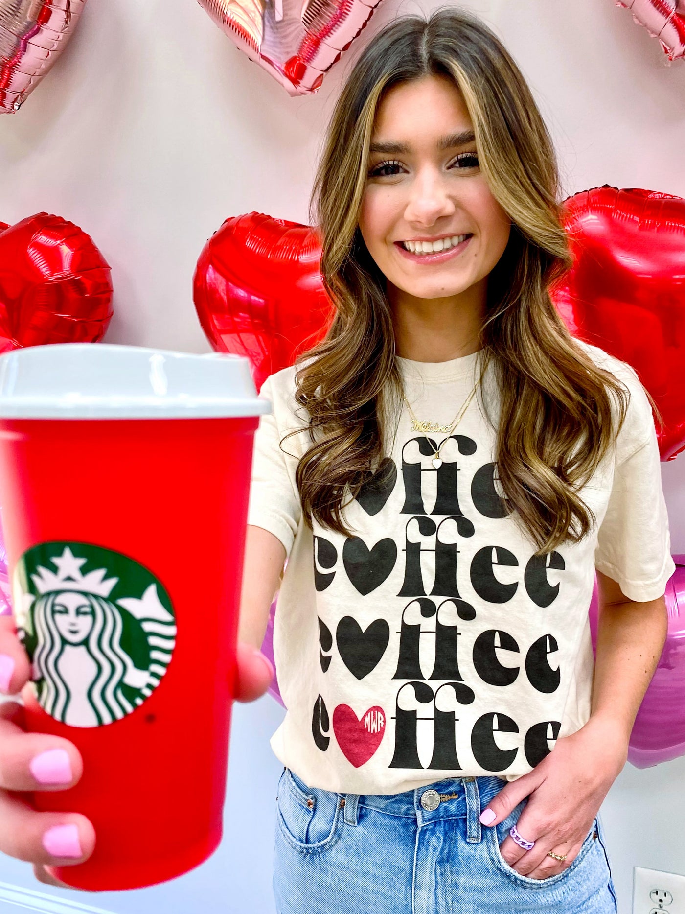 Monogrammed 'I Heart Coffee' T-Shirt