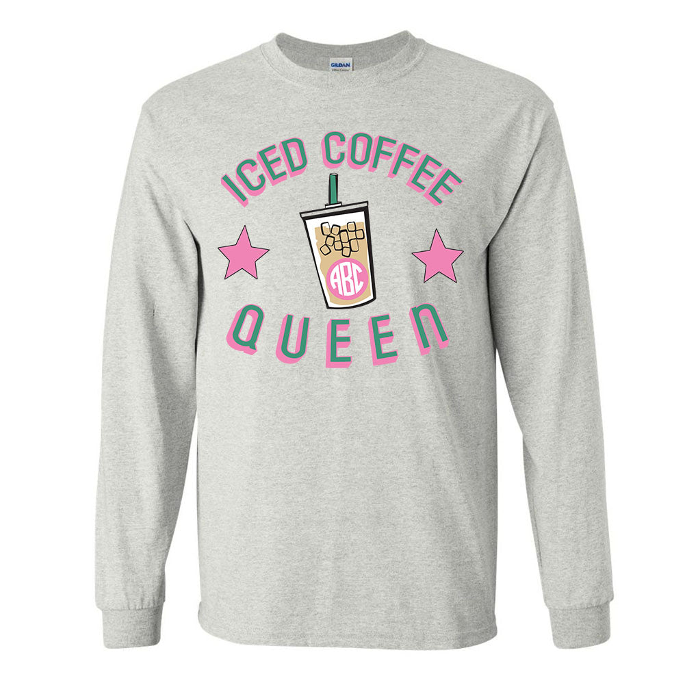 Monogrammed 'Iced Coffee Queen' Basic Long Sleeve T-Shirt