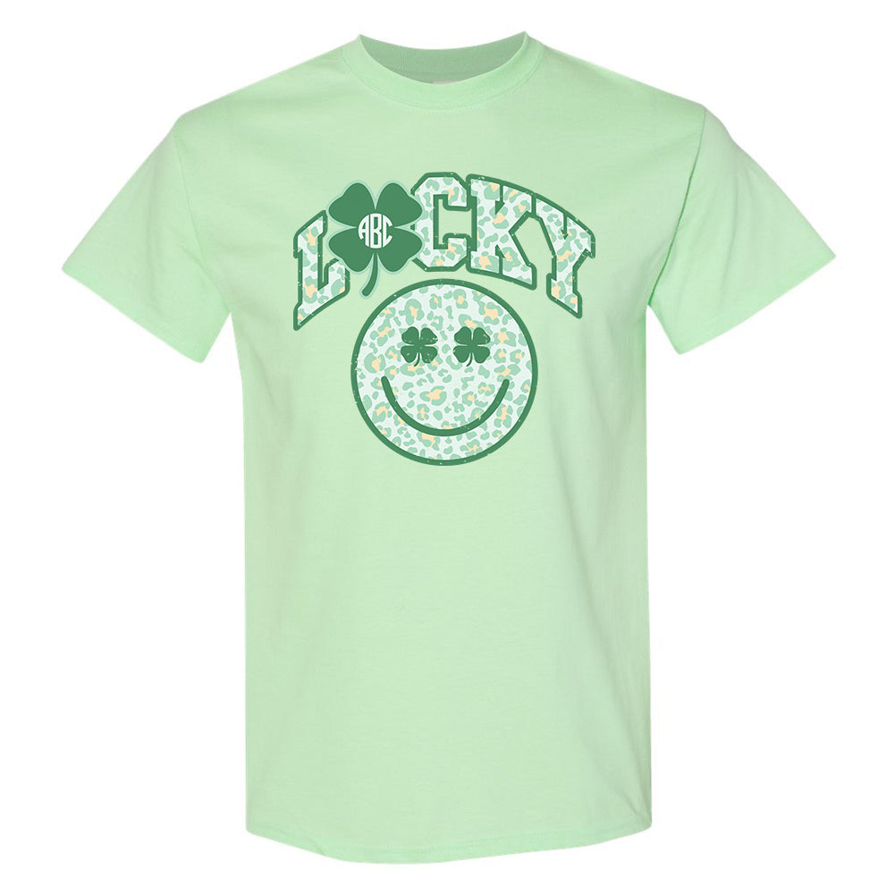 Monogrammed 'Lucky Smiley Face' Basic T-Shirt