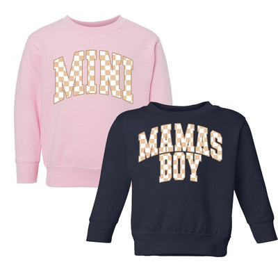 Toddler 'Mini/Mama's Boy Tan Check' Crewneck Sweatshirt