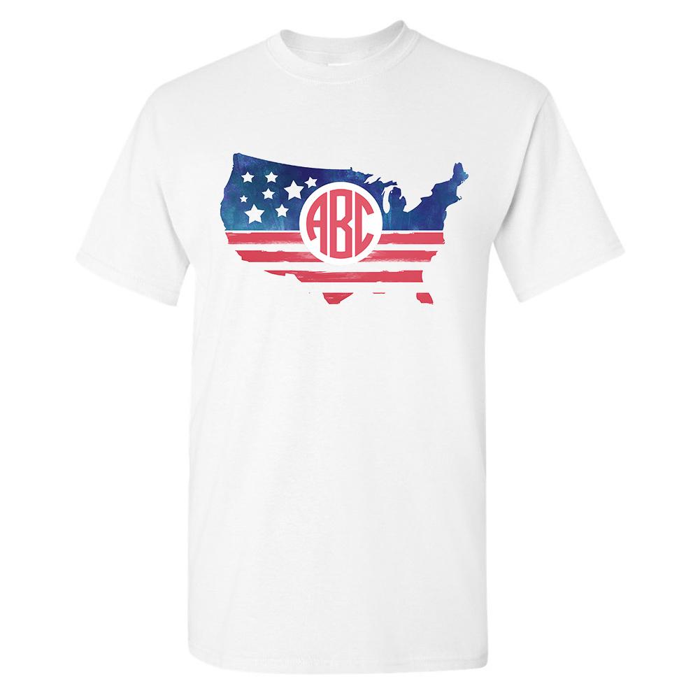 Monogrammed Patriotic USA Map T-Shirt Fourth of July