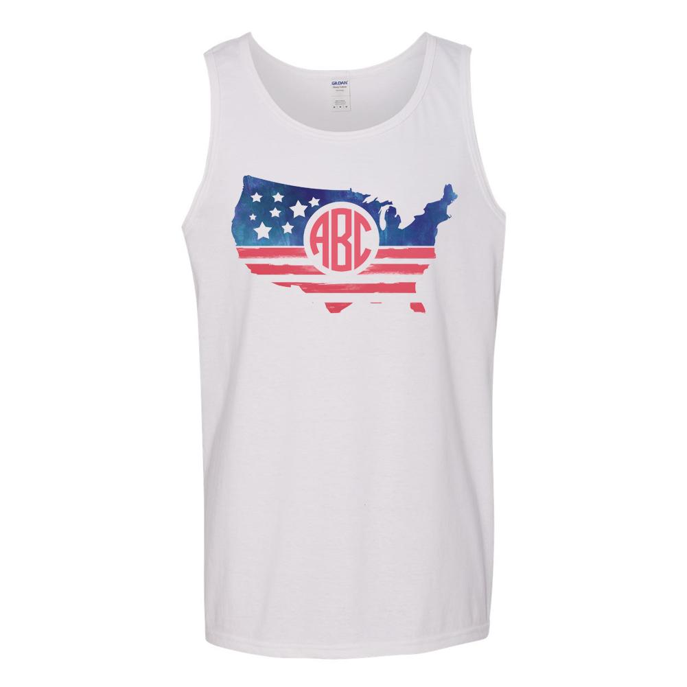 Monogrammed Patriotic USA Map Tank Top Fourth of July
