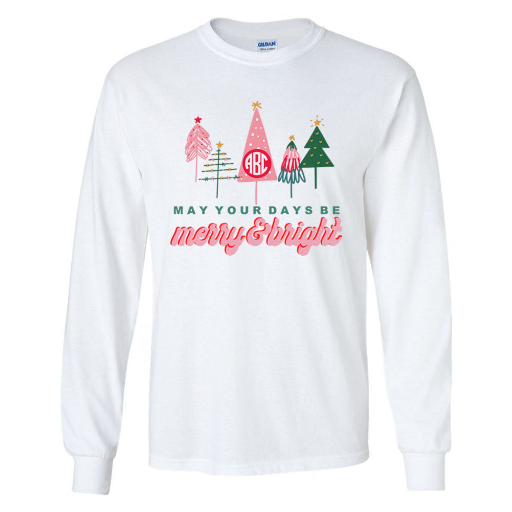 Monogrammed 'Merry & Bright' Basic Long Sleeve T-Shirt
