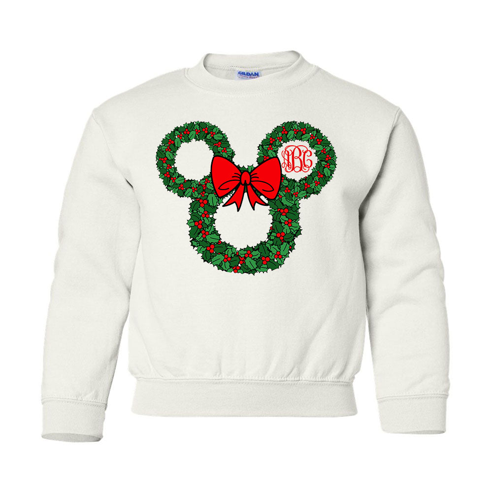 Kids Monogrammed 'Minnie Christmas Wreath' Crewneck Sweatshirt