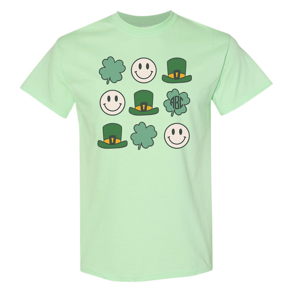 Monogrammed 'Leprechaun, Shamrock & Smileys' Basic T-Shirt