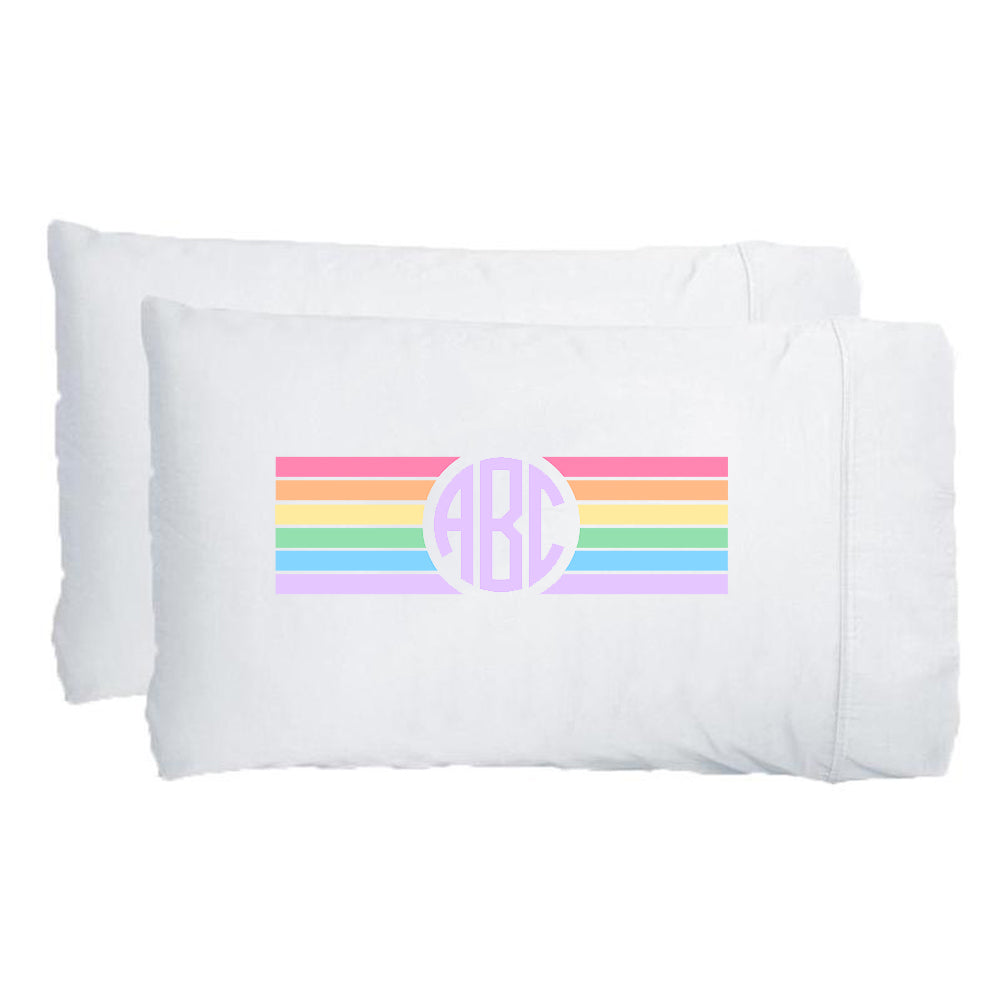 Monogrammed Rainbow Striped Pillowcases