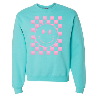 'Smiley Check' Puff Design Crewneck Sweatshirt