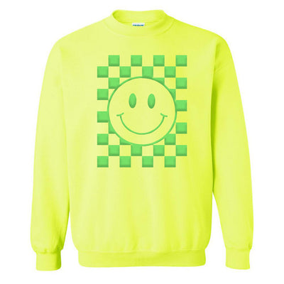 'Smiley Check' Puff Design Crewneck Sweatshirt
