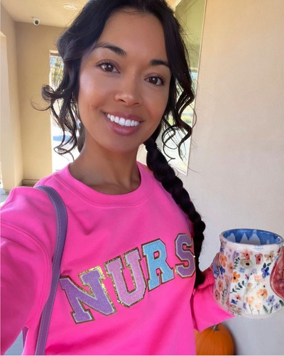 Nurse Letter Patch Sweatshirt Neon Pink