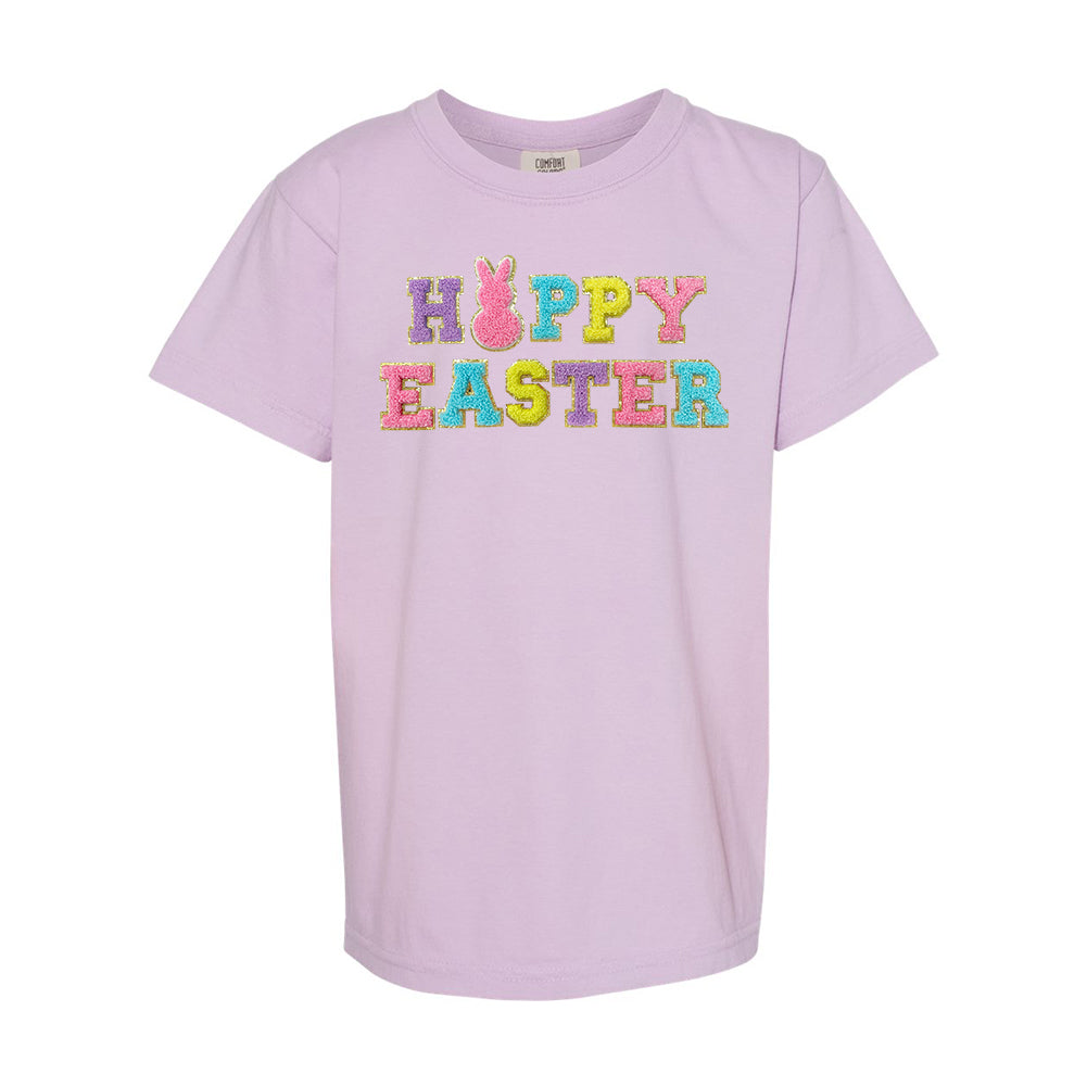 Kids Happy Easter Letter Patch Comfort Colors T-Shirt