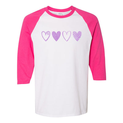 Monogrammed Glitter 'Pink Hearts' Baseball Tee