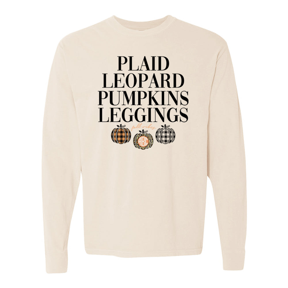 Monogrammed 'Plaid, Leopard, Pumpkins' Long Sleeve T-Shirt