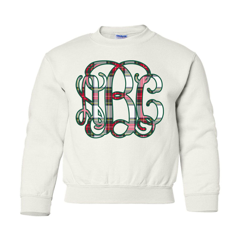 Kids Monogrammed 'Christmas Plaid' Crewneck Sweatshirt