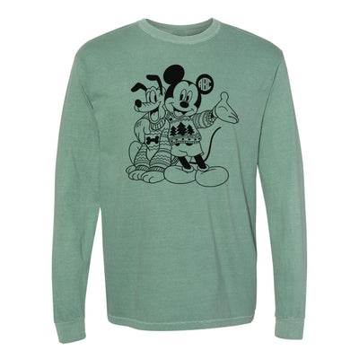 Monogrammed 'Mickey & Pluto Christmas Sweaters' Long Sleeve T-Shirt