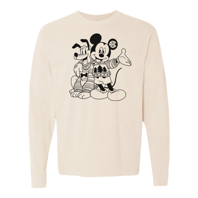 Monogrammed 'Mickey & Pluto Christmas Sweaters' Long Sleeve T-Shirt