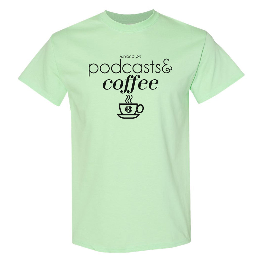 Monogrammed 'Running on Coffee & Podcasts' Basic T-Shirt