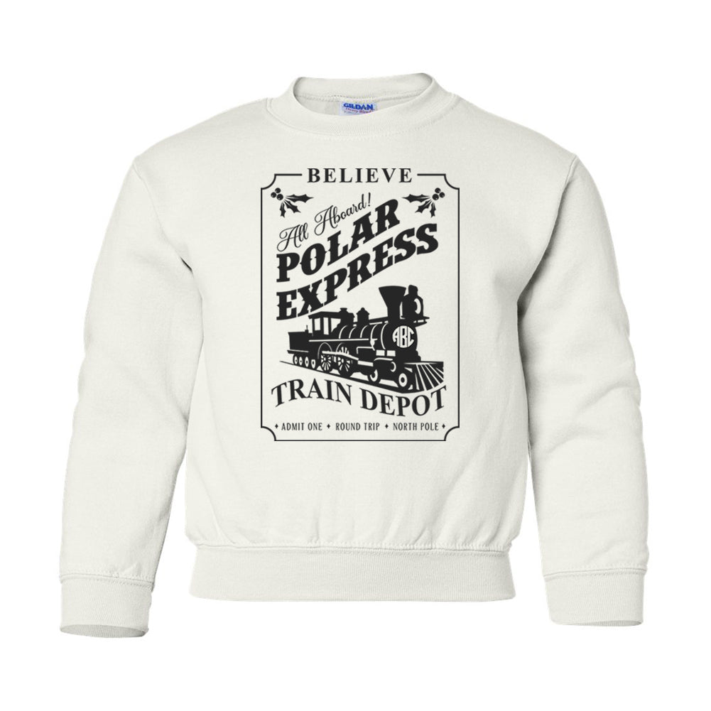 Kids Monogrammed 'Polar Express Train Depot' Crewneck Sweatshirt